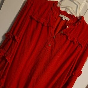 LOFT Vibrant Red Ruffle Blouse